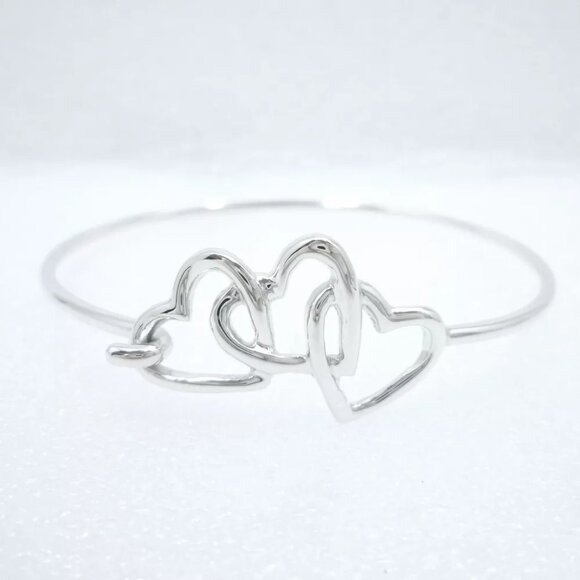 Authentic Tiffany & Co. Triple Heart Bangle Bracelet Sterling Silver